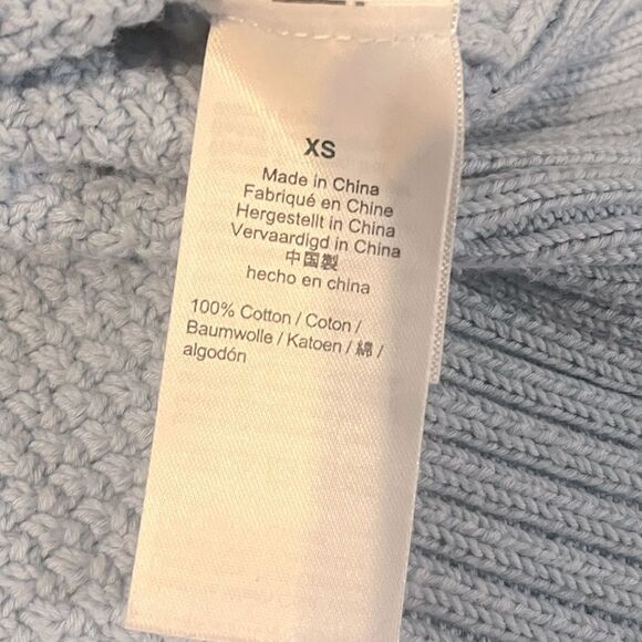 J Crew Swingy Cable Knit Sweater Blue Cotton Mock Neck Oversized Womens XS - Picture 7 of 8